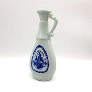Jim Beam Decanter Vintage 1963 Delft Blue Milk Glass Liquor Bottle Windmill Ship